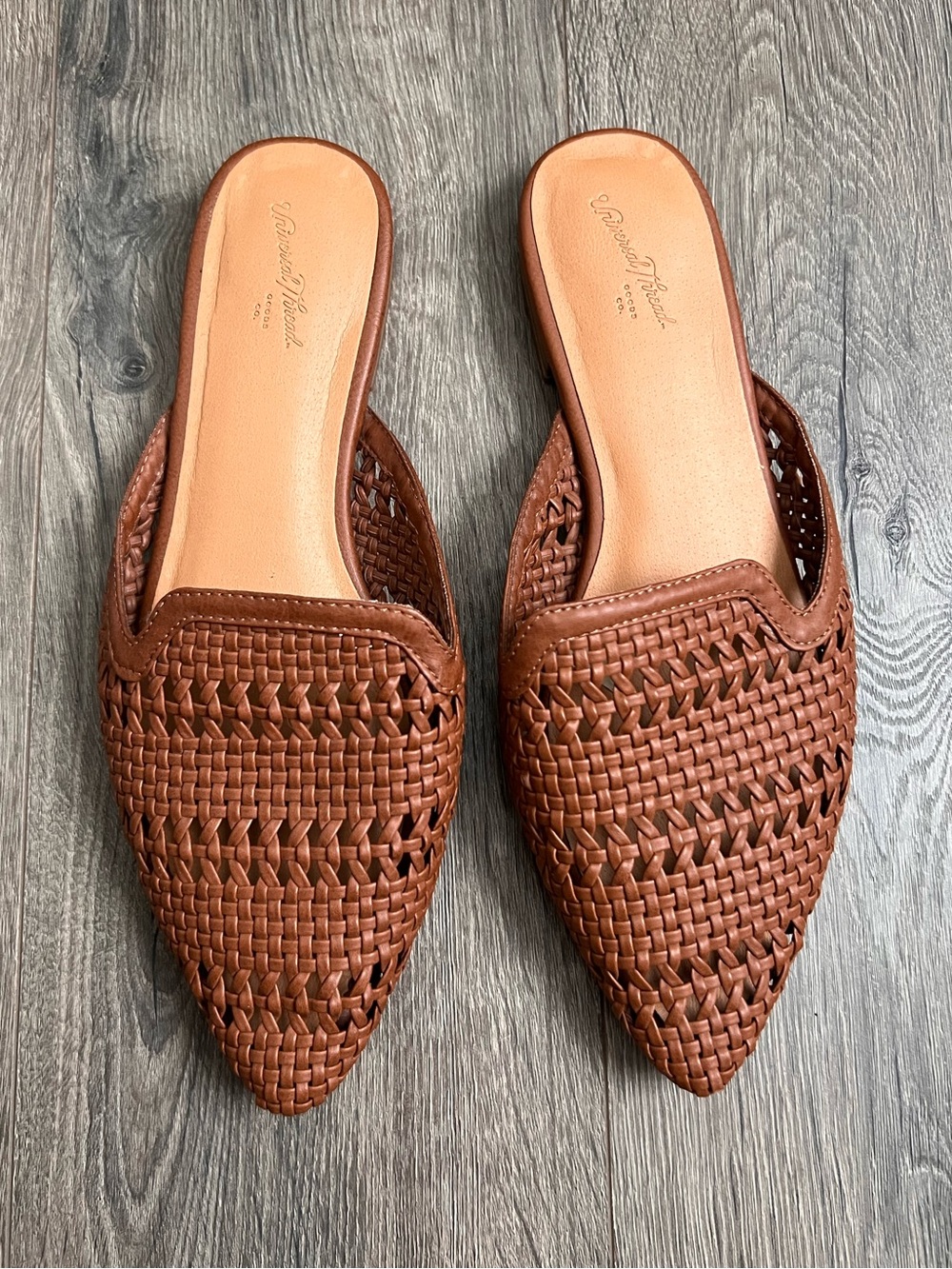 Universal Thread Woven Leather Pointed Toe Mules - Tan/Brown Size 6.5